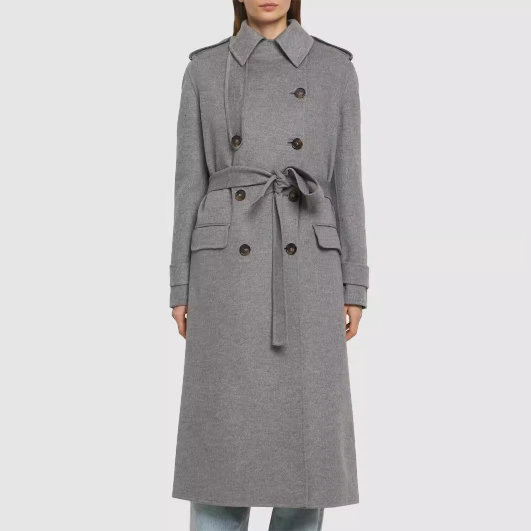 Dam Mid-length skräddad Double-breasted trenchcoat gjord ullblandning med Flared fåll