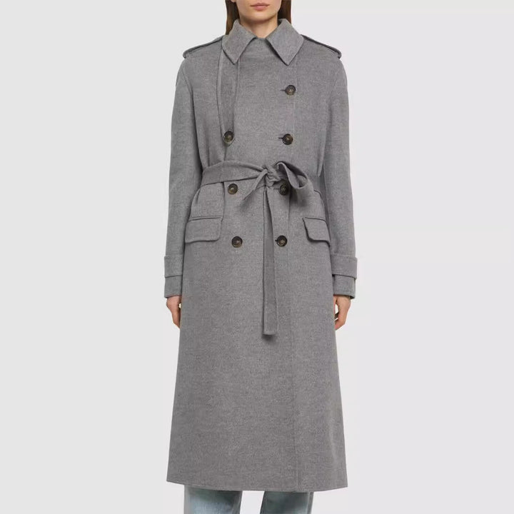 Dam Mid-length skräddad Double-breasted trenchcoat gjord ullblandning med Flared fåll