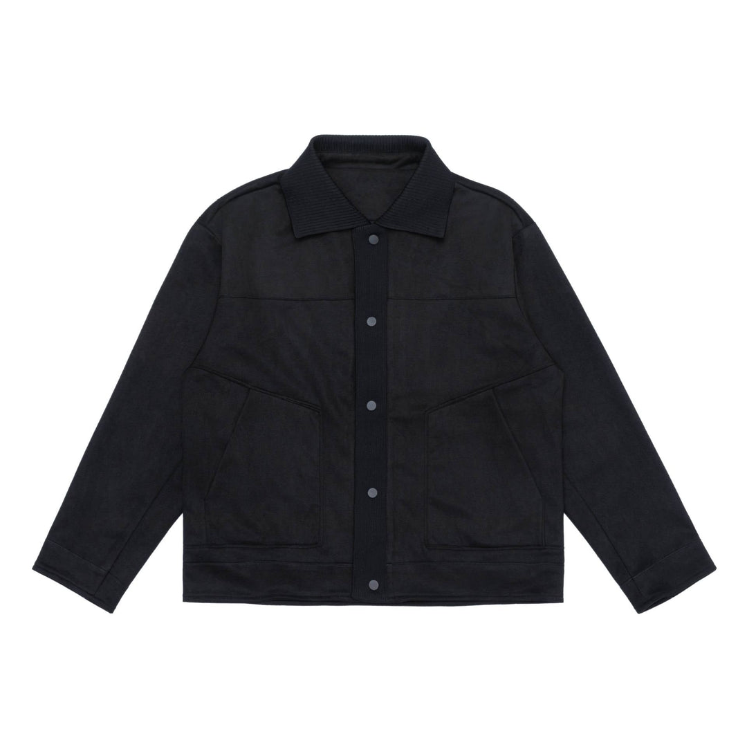 Herr overshirt jacka tillverkad av textured velour med ribbad krage