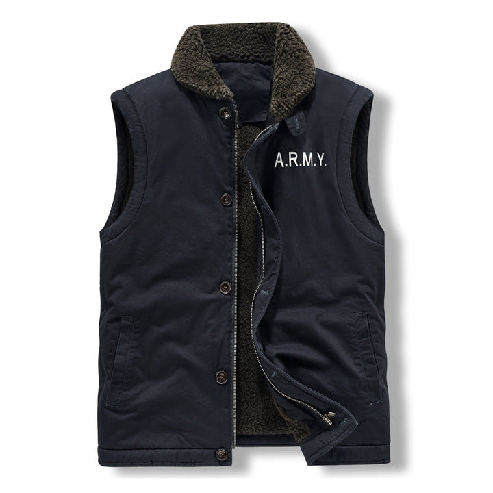 Herr Sleeveless Termisk Väst i Militär Stil med Teddyfoder och Stående Krage
