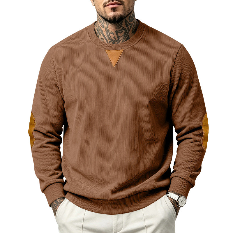 Herr Crew Neck College-Tröja med Fin Rib Structure och Elbow Lappar