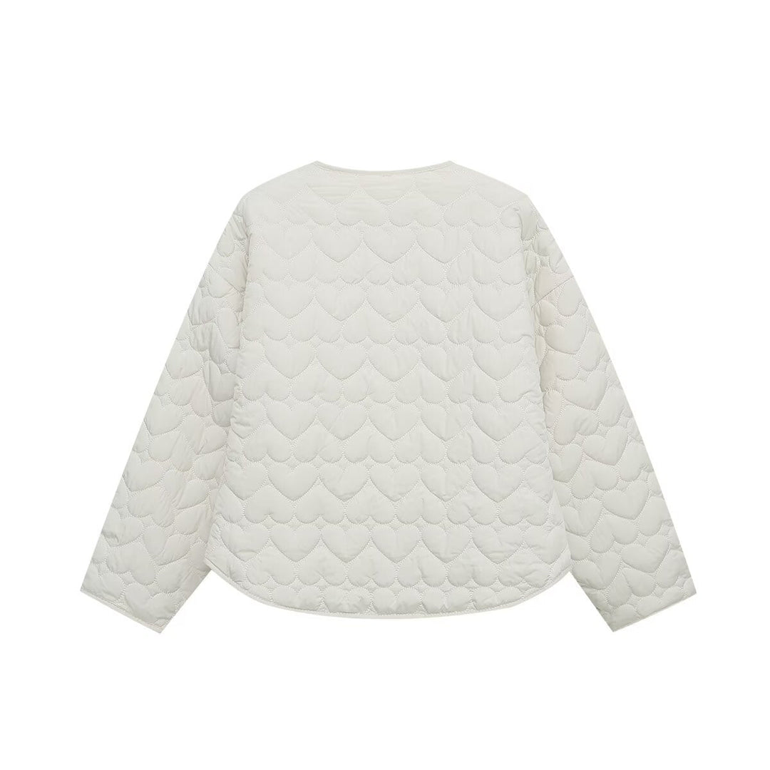 Dam Kort Quiltad Jacka med Heart Quilting och Heart Fickor