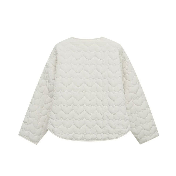 Dam Kort Quiltad Jacka med Heart Quilting och Heart Fickor