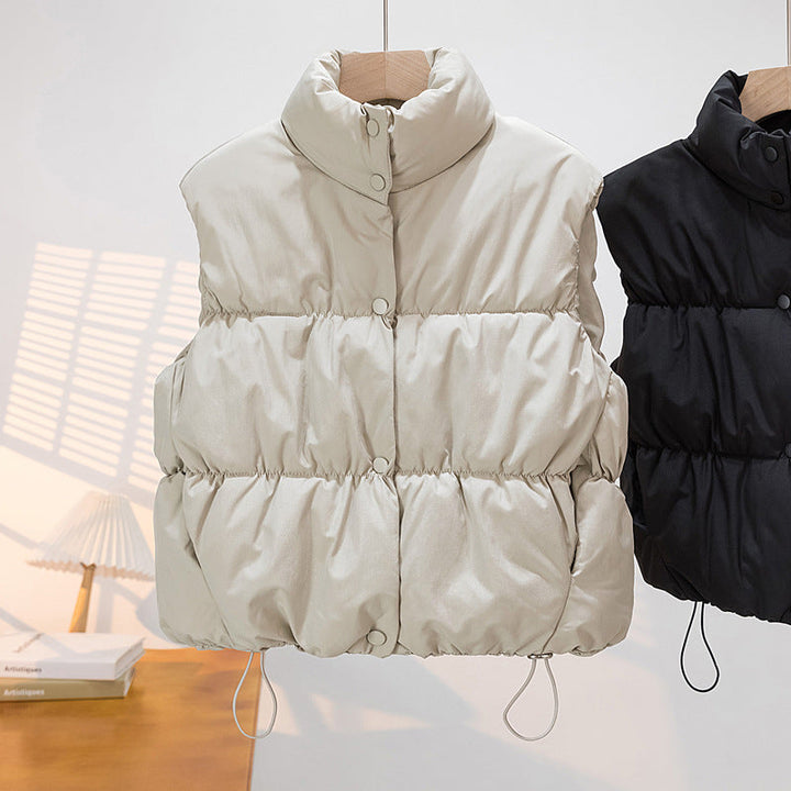 Dam kort vadderad väst med High ståkrage och Drawstring