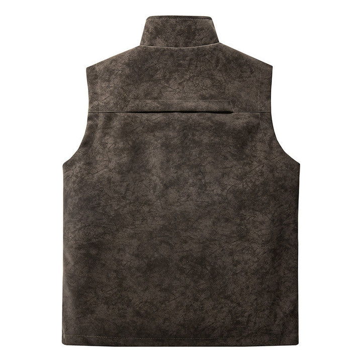 Herr Funktion Väst i Velour Look med Ståkrage, Flera Fickor, och Hel Dragkedja