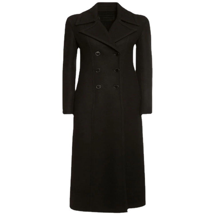 Dam elegant Floor-Length ullblandning lång kappa in Clean-skärning Double Breasted med Textured Shoulder Part