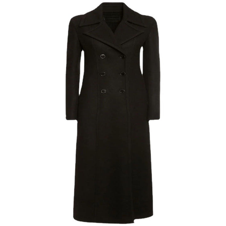Dam elegant Floor-Length ullblandning lång kappa in Clean-skärning Double Breasted med Textured Shoulder Part