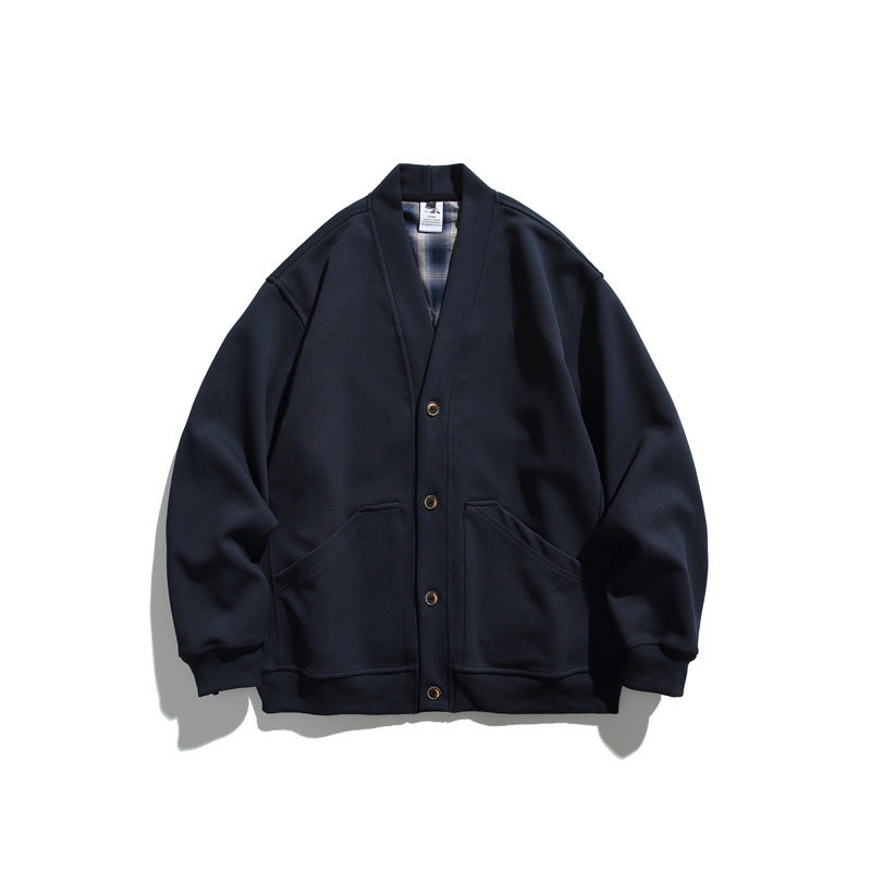 Unisex Oversized Cardigan Jacka Gjord av Heavyweight French Terry med V-ringad och Utanpåfickor