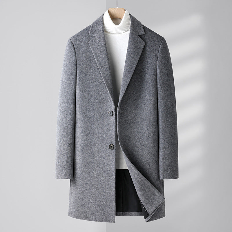 Herr Single-Breasted Ull Blandning Overcoat med Narrow Lapels och Smal Passform
