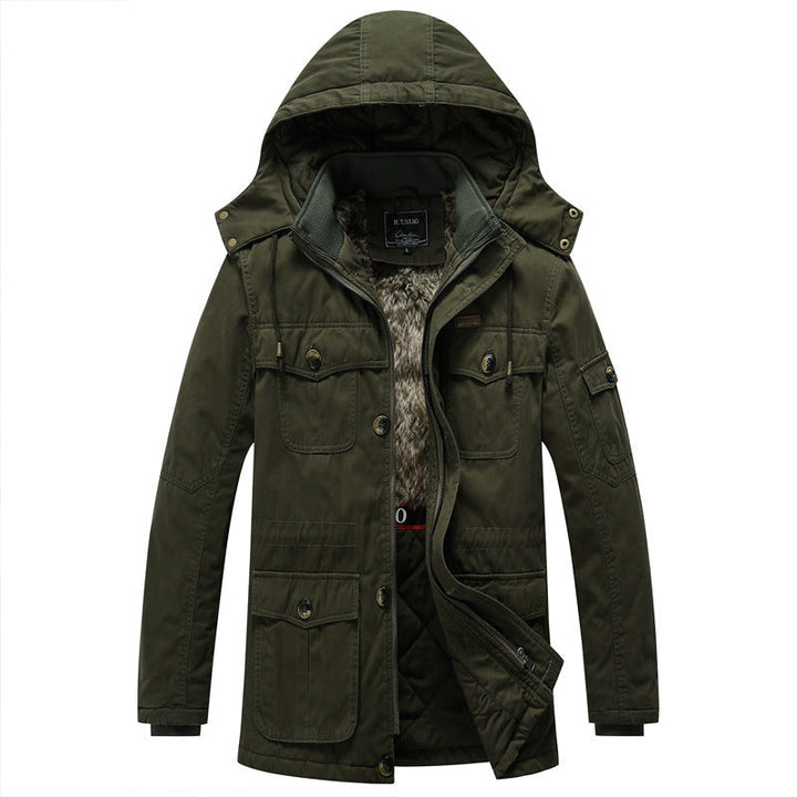 Herr Canvas Parka med Quiltad Termisk Foder, Faux Fur Inre Foder, och Huva