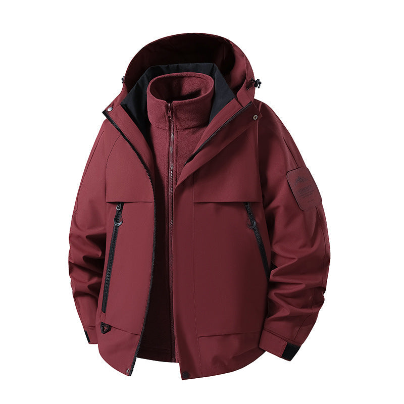 Herr Multifunctional Vattentät Softshell Regnjacka med Uttagbar Fleece Inre Jacka