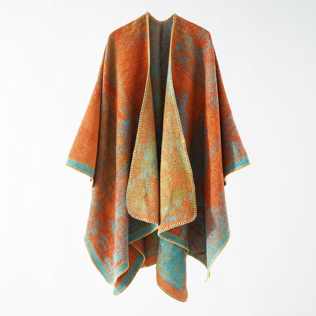 Dam Woven Cape Overlay med Jacquard Structure och kontrast Edging