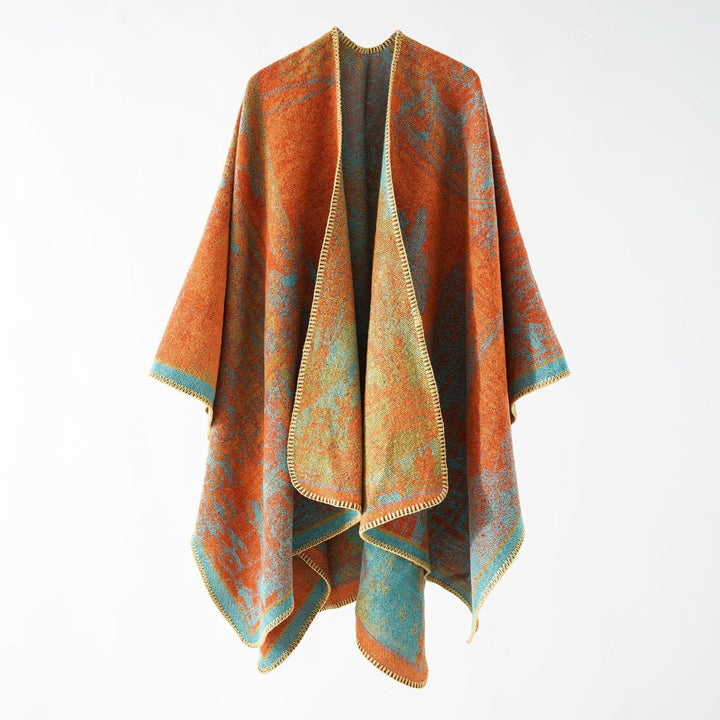 Dam Woven Cape Overlay med Jacquard Structure och kontrast Edging