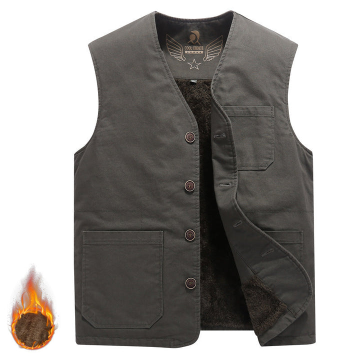 Herr Sleeveless Canvas Teddy Väst med Warming Fleecefoder och Utanpåfickor