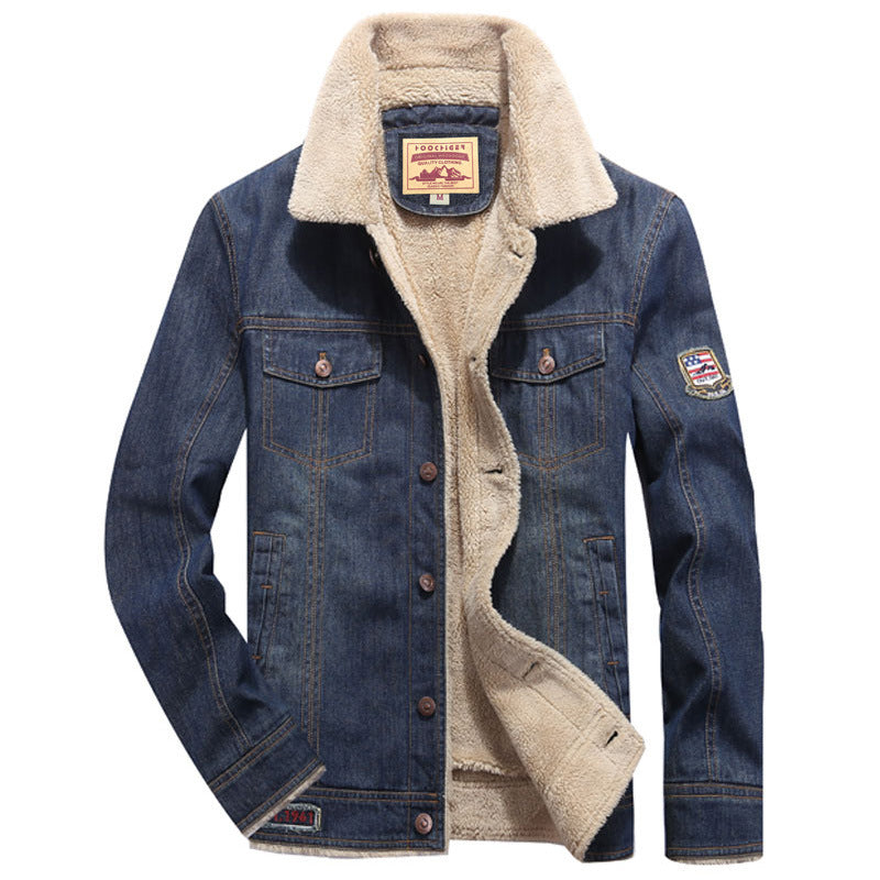 Herr isolerad Sherpa denimjacka med teddyfoder och patch bröstfickor