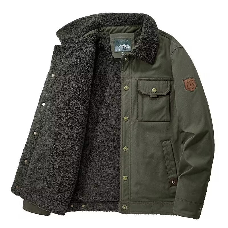 Herr Sherpa-Fodrad Canvas Trucker Jacka med Termisk Foder och Bröstfickor