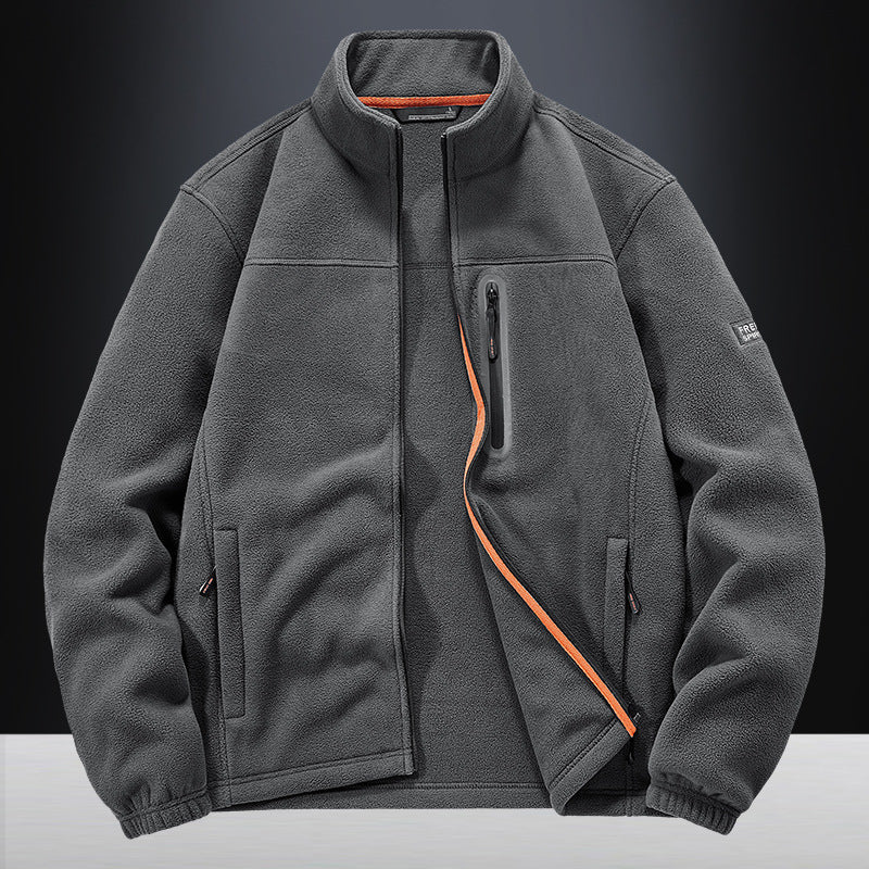 Herr fleece jacka med vindresistent microfleece, welded bröst dragkedja ficka, och elastiska muddar