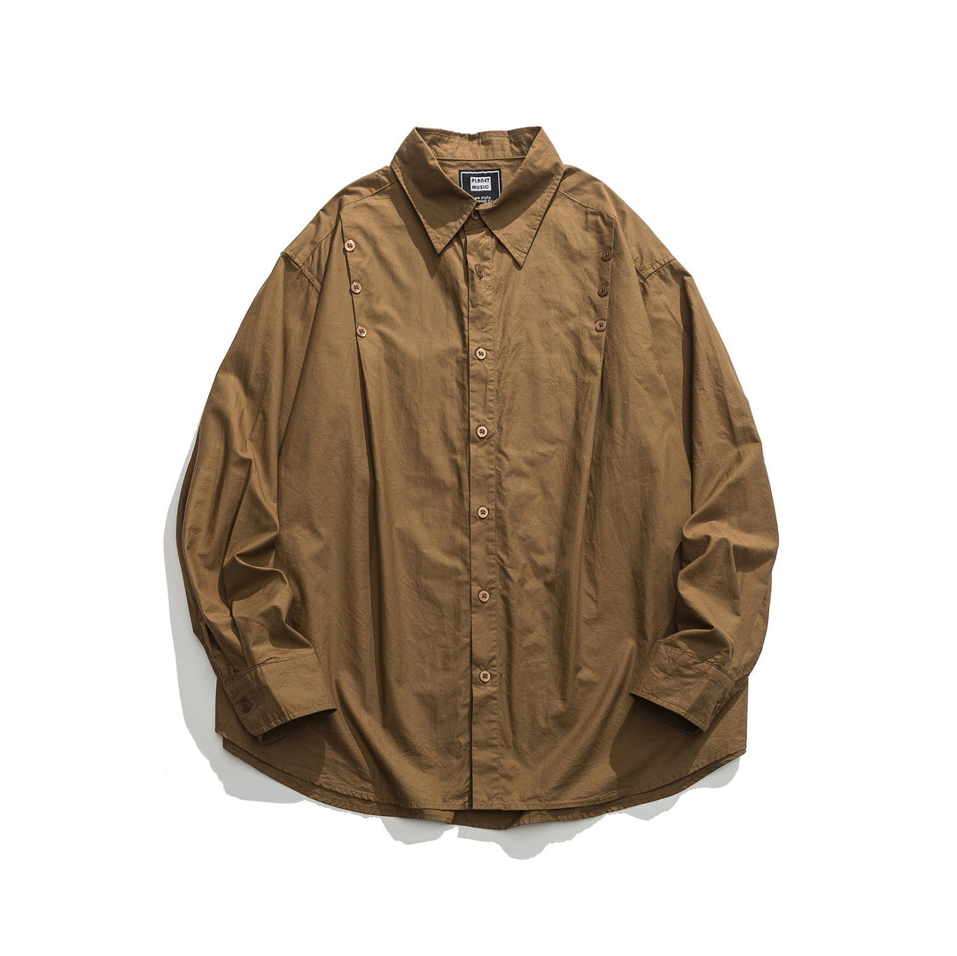 Unisex Oversized Skjorta Jacka med Side Decorative Knapp Rows och Rounded Fåll
