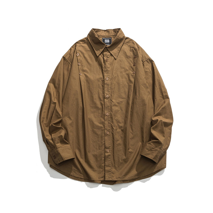 Unisex Oversized Skjorta Jacka med Side Decorative Knapp Rows och Rounded Fåll