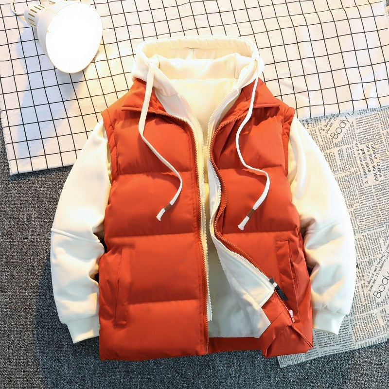 Herr Two-Layer Quiltad Väst i Layering Look med med Huva Inner Jacka &amp; Sweat Ärmar