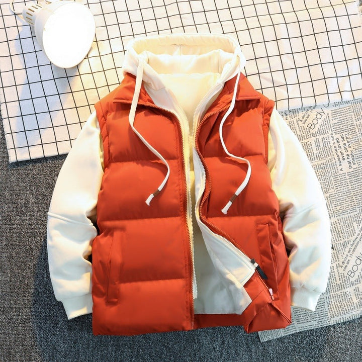Herr Two-Layer Quiltad Väst i Layering Look med med Huva Inner Jacka &amp; Sweat Ärmar