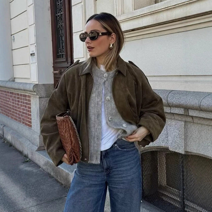 Dam kort Boxy jacka in oversize mocka look med Balloon fåll