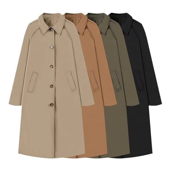 Dam 400+ Lång Skärning Trenchcoat med Raglan Ärmar och Dold Knapp Knäppning
