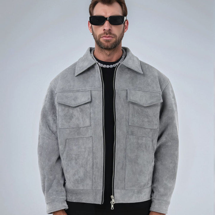 Herr Mocka Overshirt med Four Lockfickor och Tvåvägs Dragkedja