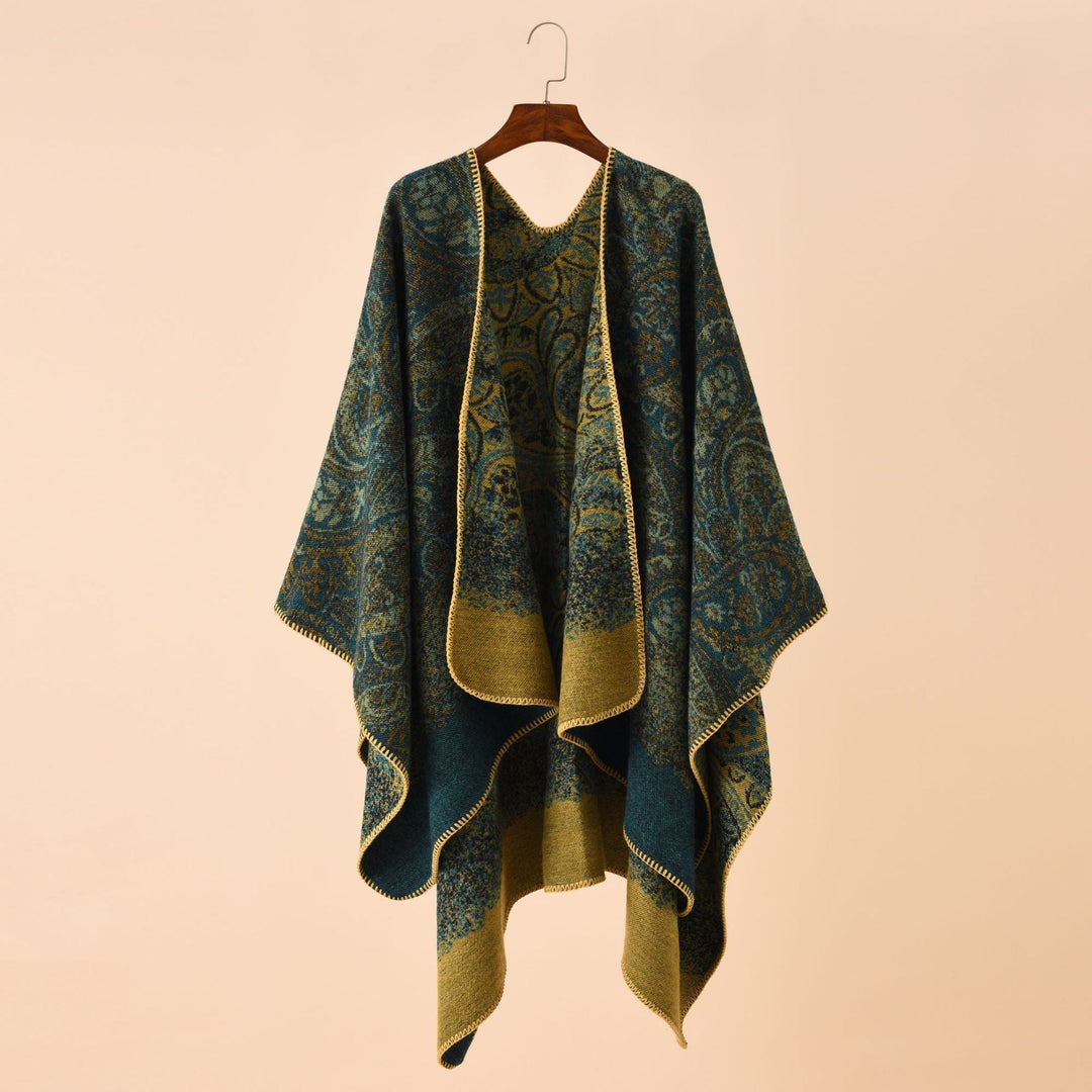 Dam Jacquard poncho med Paisley mönster