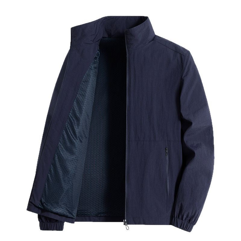 Herr Ultra-lätt urban Windbreaker med ståkrage, tvåvägs Dragkedja och elastiska muddar