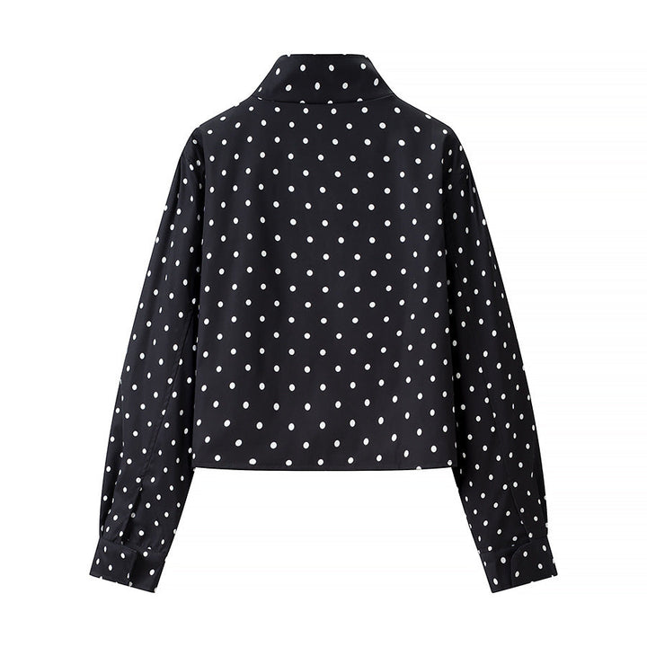 Dam Polka Dot kort jacka med Stand krage och dold Snap knappslå