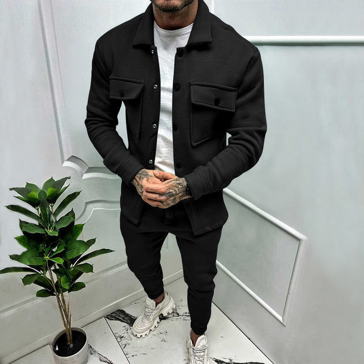 Herr Nan Utilitarian Sweat Training Set med Overshirt, Bröst Flaps, och Tapered Jogger Byxor