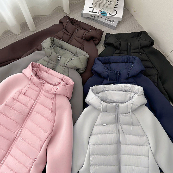 Dam lätt Hybrid vadderad jacka med huva och Softshell ärmar