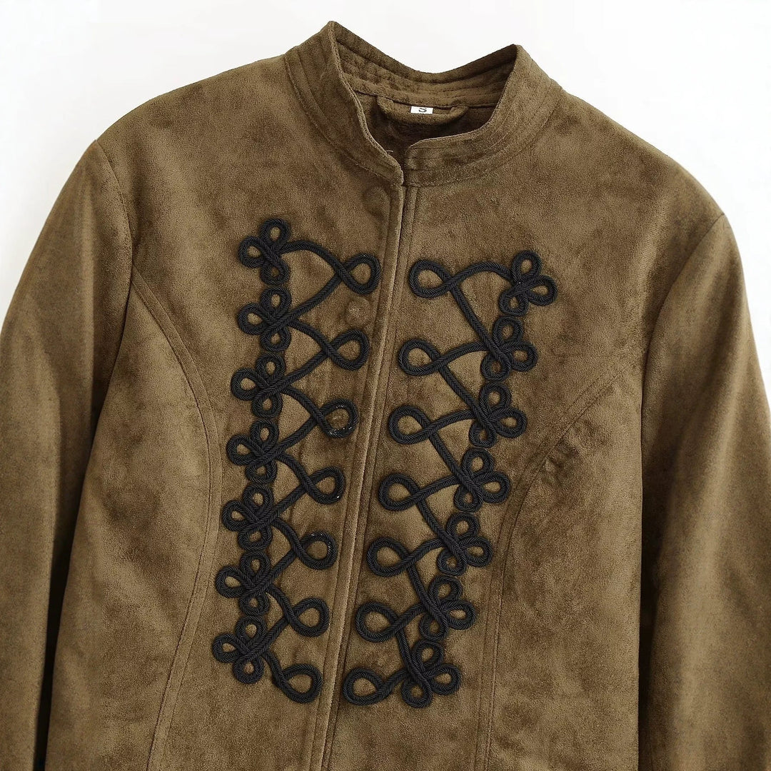 Dam Kort Jacka i Hussar Stil med Dekorativ Cords och Stå Krage