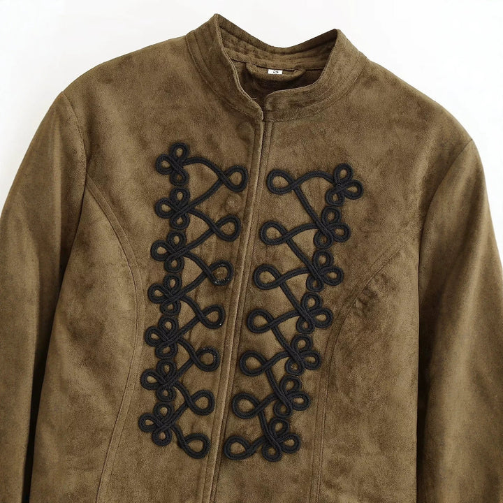 Dam Kort Jacka i Hussar Stil med Dekorativ Cords och Stå Krage