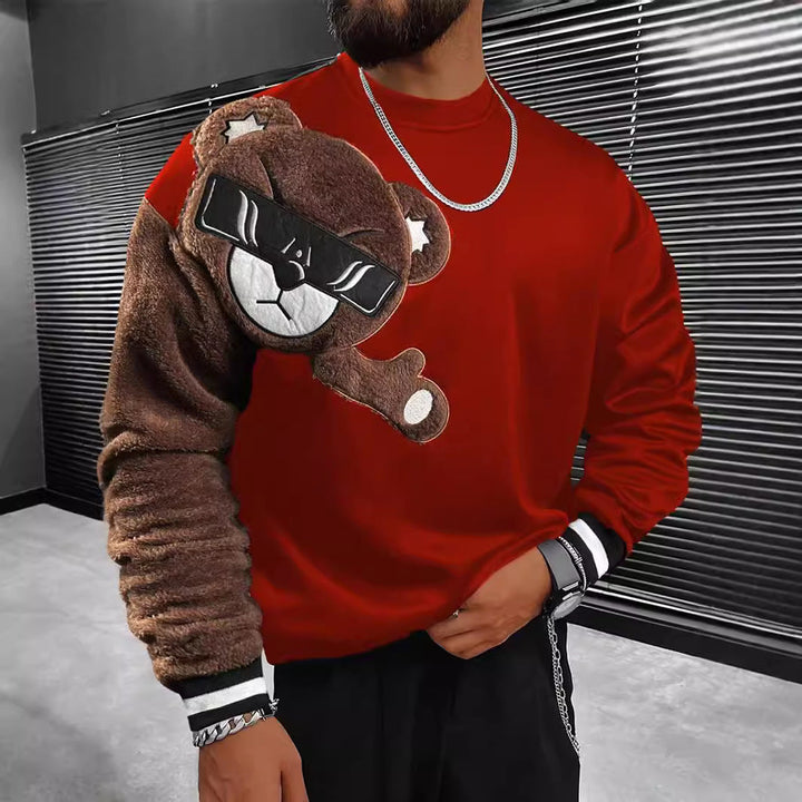 Herr College-Tröja med Plush Bear Appliqué