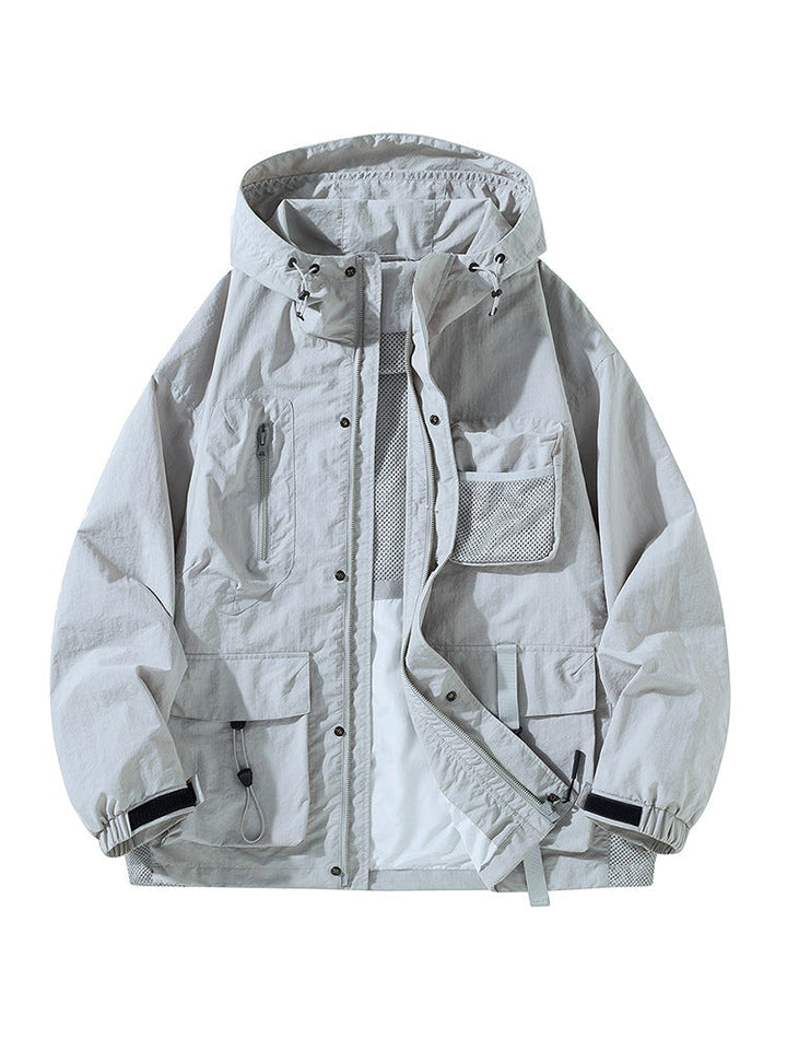 Herr Technical Utility Utomhus Jacka med Huva, Multifunction Fickor och Mesh Foder