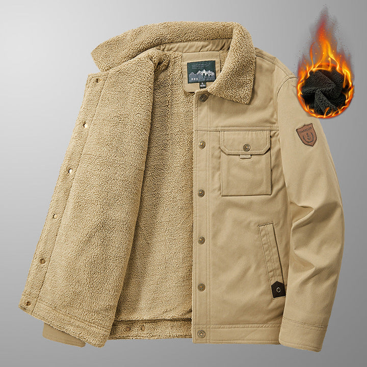 Herr Insulated Canvas Work Jacka med Teddy Fleecefoder, Bröst Patches och Utility Fickor