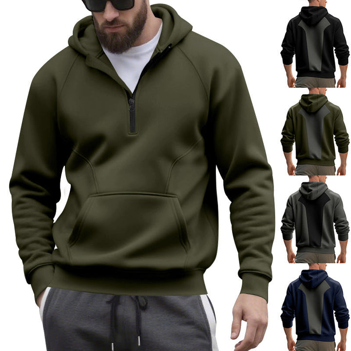 Herr Halv Dragkedja Luvtröja i Minimalistisk Softshell Look med Känguruficka och Raglanärmar