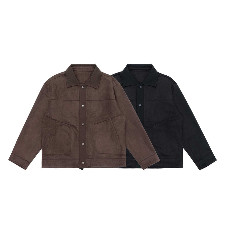 Herr overshirt jacka tillverkad av textured velour med ribbad krage