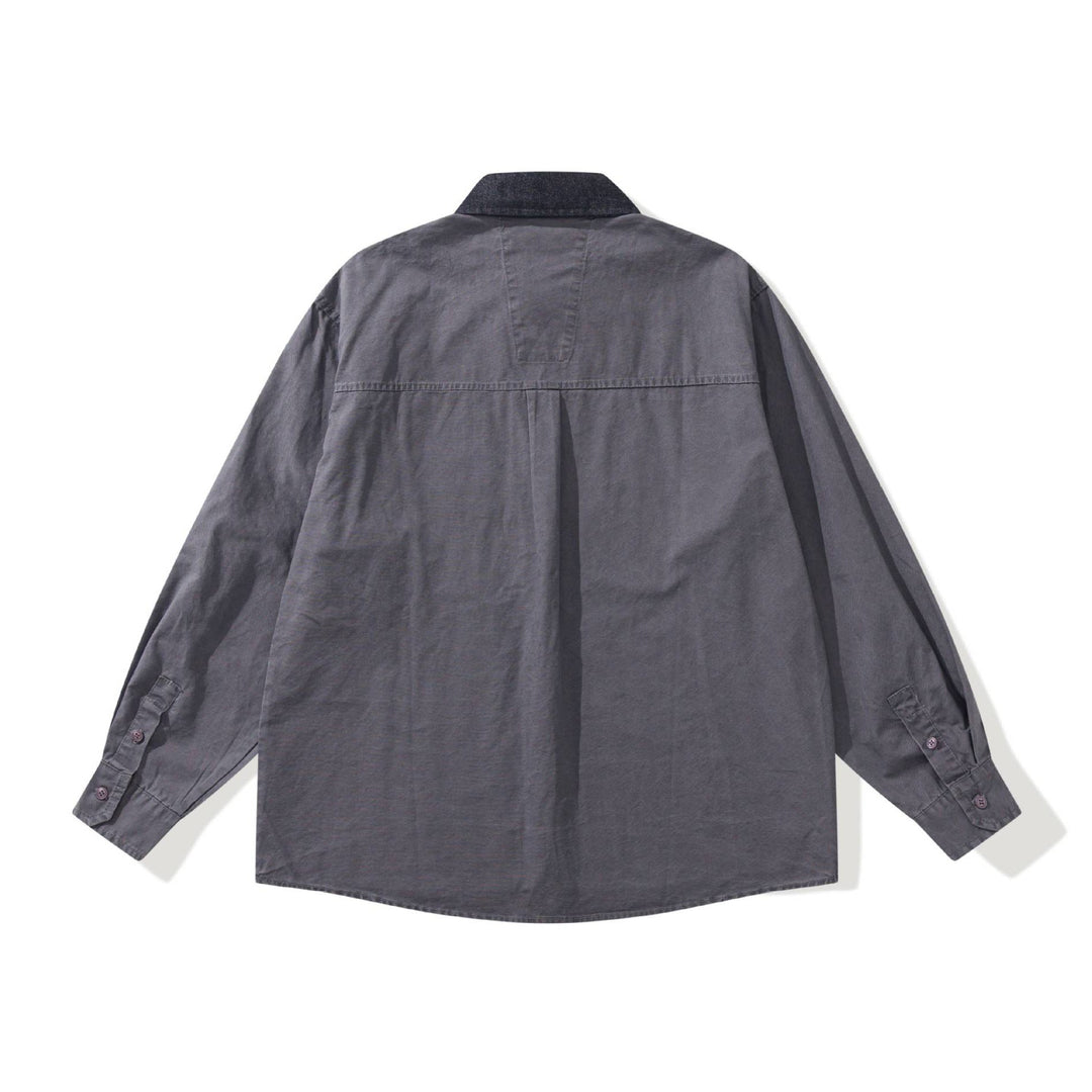 Herr oversize skjortjacka med Contrasting Cord Krage och Dekorativ bröstficka