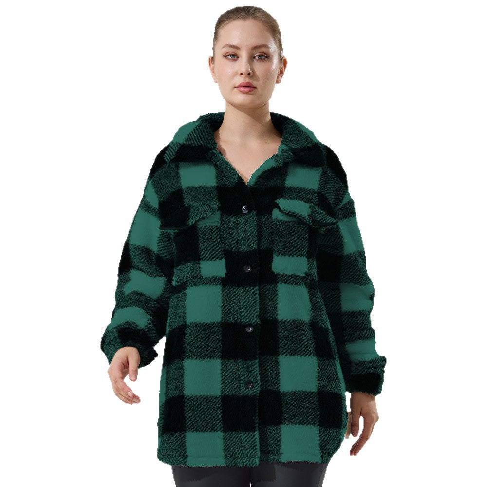Dam oversized Teddy Shirt jacka med Check mönster