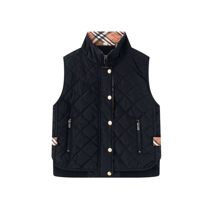 Dam kviltad ärmlös Bodywarmer med ståkrage, dragkedja, Snap knappslå och Ribbed fåll