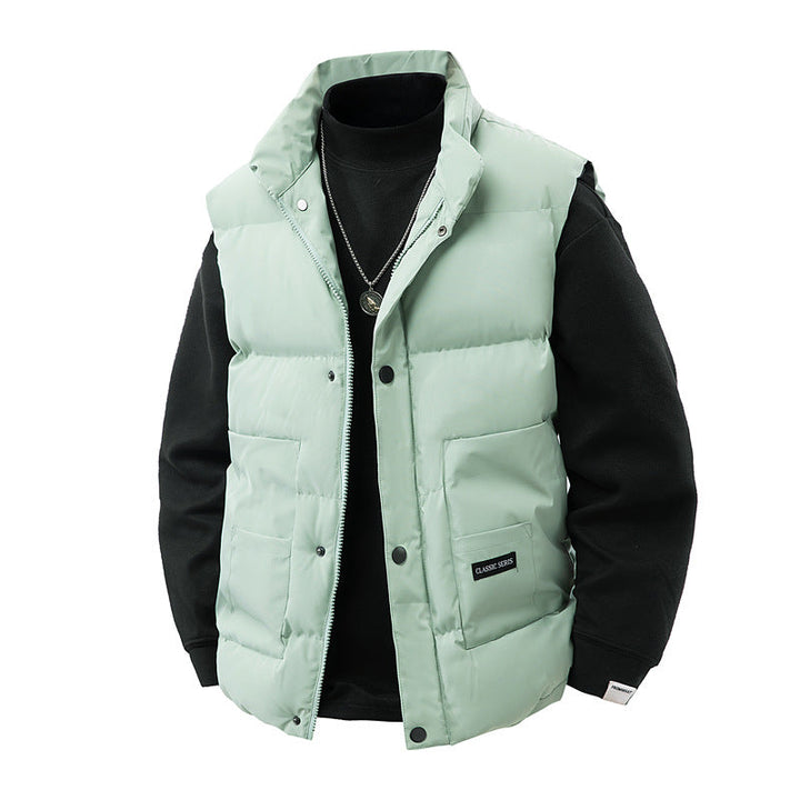 Herr termo quiltad väst med hög krage trim, tryckknapp front &amp; mounted funktion fickor