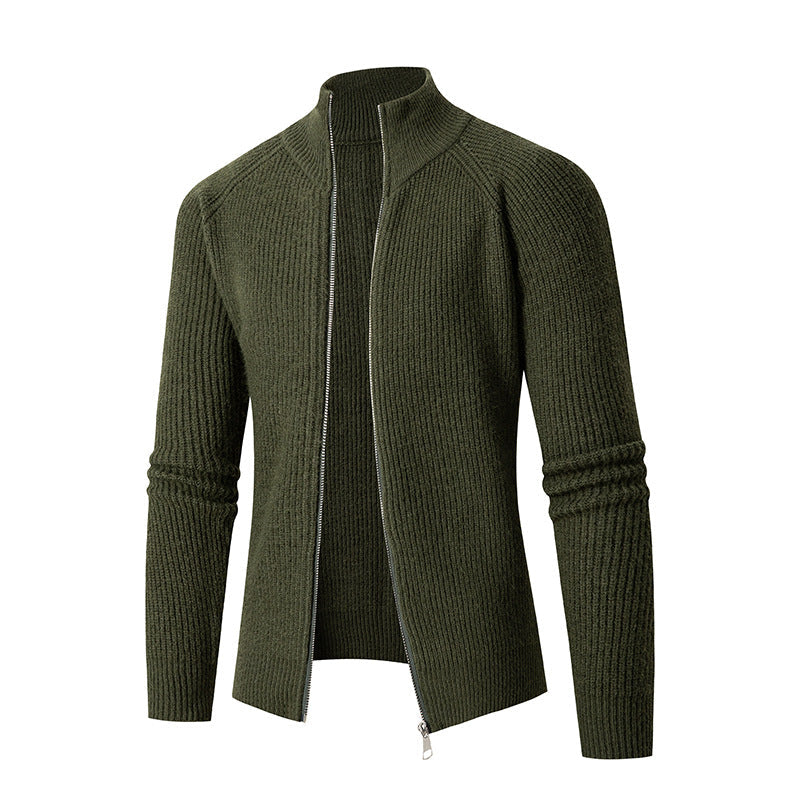Herr Smal Dragkedja Cardigan Gjord av Merino Mix med Ribbad Structure och Raglanärmar