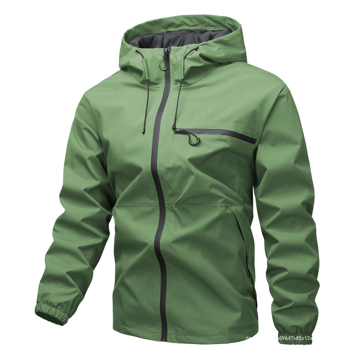 Herr Lätt Three-Layer Softshell Regnjacka med Welded Dragkedjor, Huva, och Bröst Dragkedja