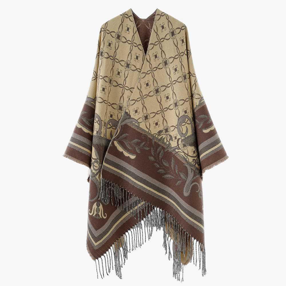 Dam Jacquard-Woven Fringe poncho i Tapestry look