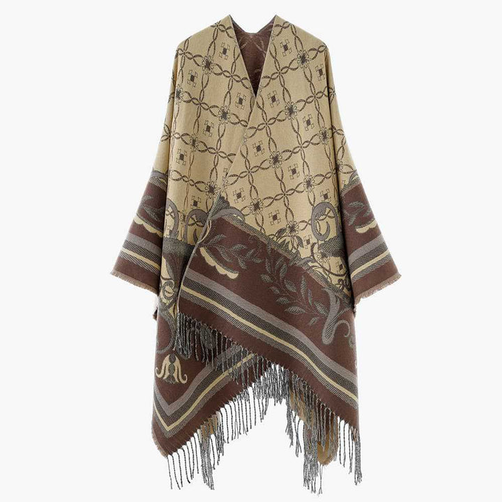 Dam Jacquard-Woven Fringe poncho i Tapestry look