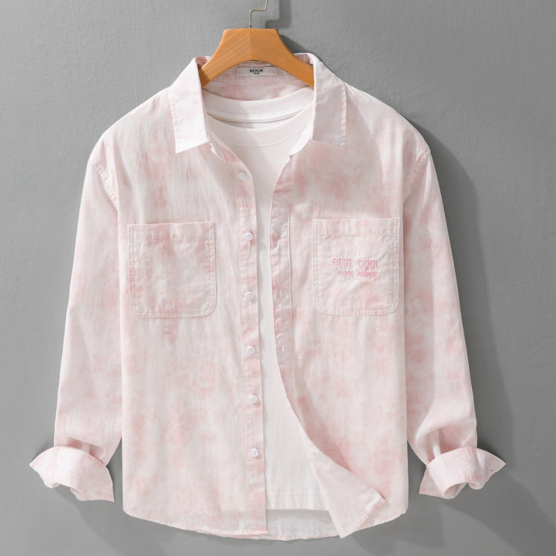 Herr Lätt Bomull Overshirt med Diskret Tie-Dye Look, Bröstfickor och Avslappnad Passform