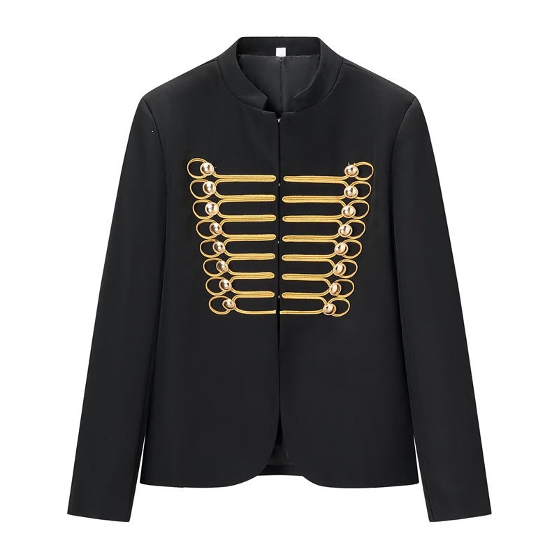 Dam Militär-Inspired Kort Jacka med Ståkrage och Golden Decorative Braid
